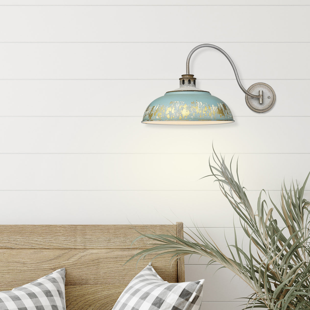 Kinsley 1 Light Articulating Wall Sconce in Aged Galvanized Steel with Antique Teal Shade