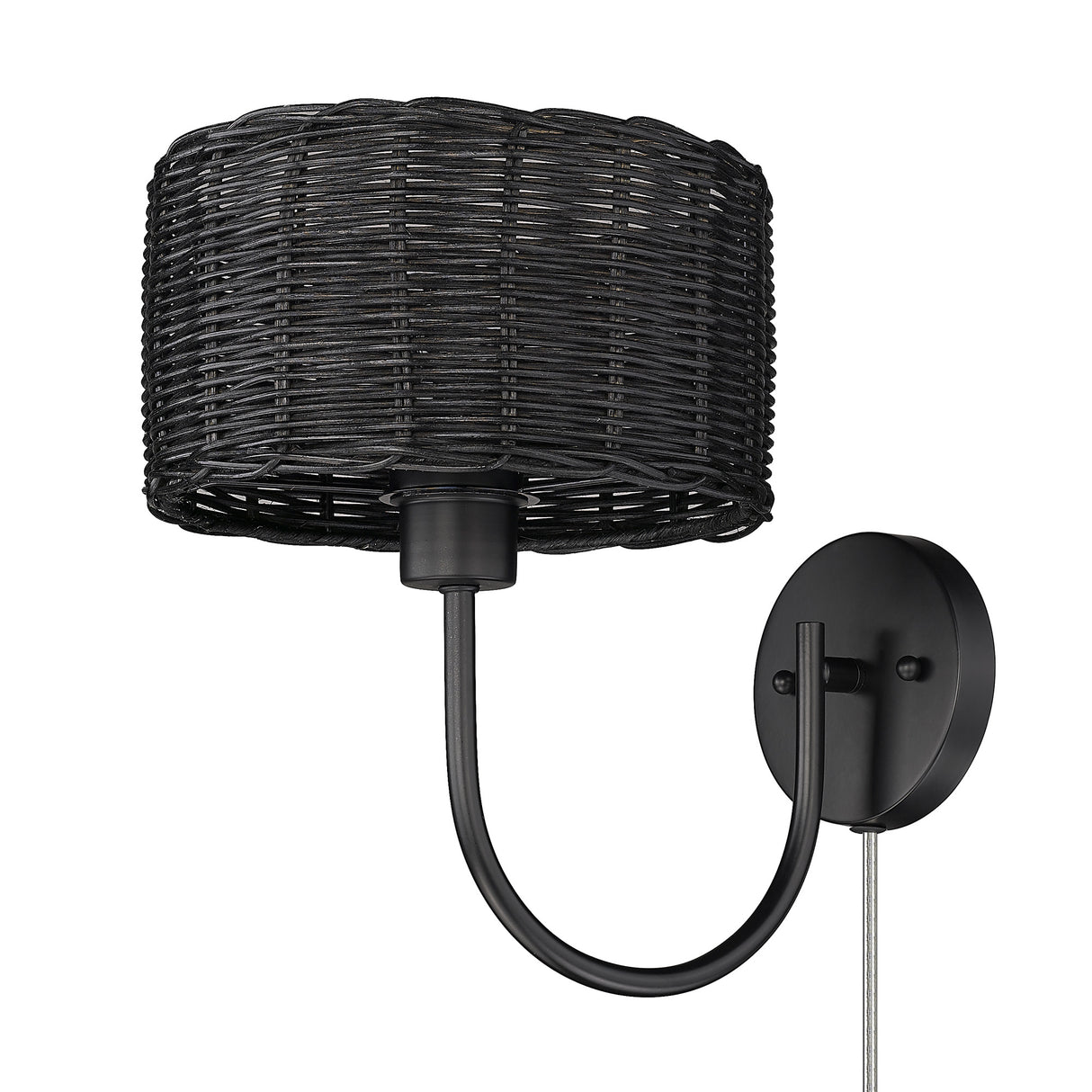 Erma 1 Light Wall Sconce in Matte Black with Black Wicker Shade