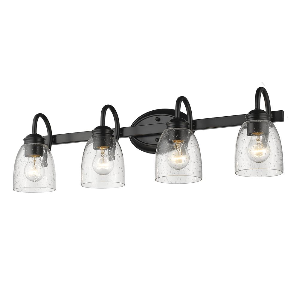 Parrish 4 Light Bath Vanity in Matte Black with Seeded Glass
