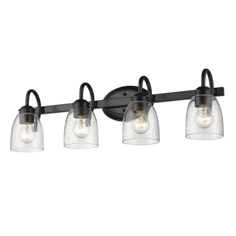Parrish 4 Light Bath Vanity in Matte Black with Seeded Glass