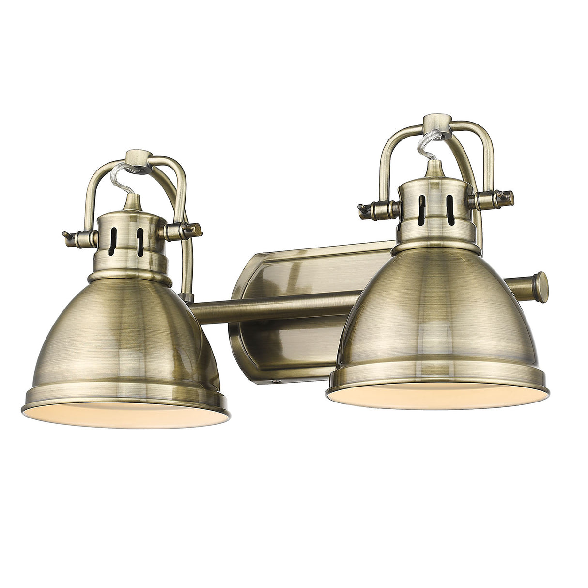 Duncan 2 Light Bath Vanity in Aged Brass with Aged Brass Shades