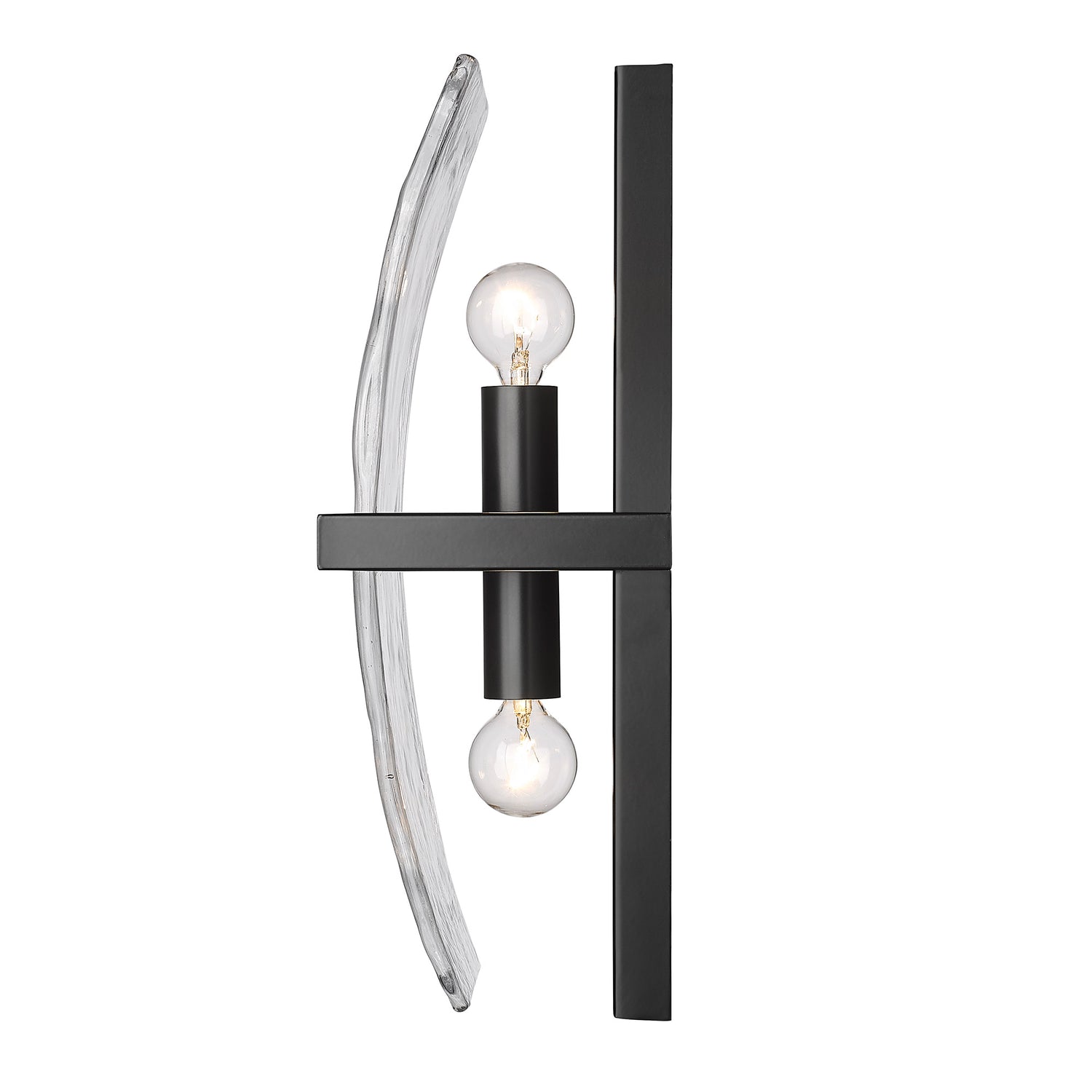 Aenon 2-Light Wall Sconce in Matte Black with Hammered Water Glass Shade