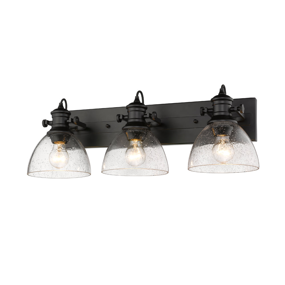 Hines 3-Light Bath Vanity in Matte Black with Seeded Glass