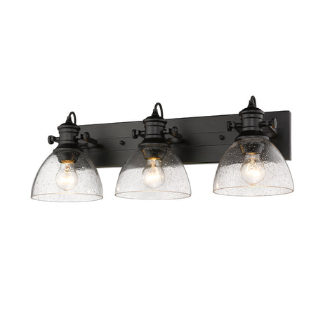 Hines 3-Light Bath Vanity in Matte Black with Seeded Glass