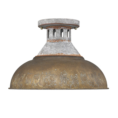 Kinsley Semi-Flush in Aged Galvanized Steel with Rust Shade