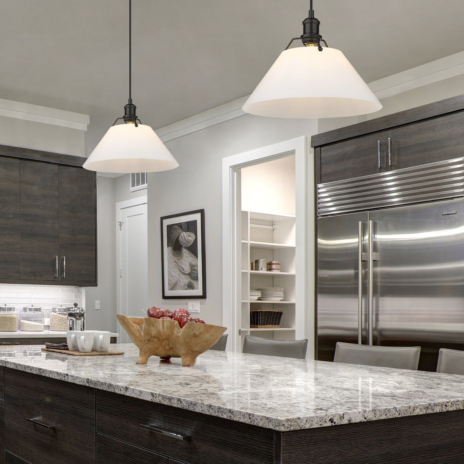 Orwell BLK Large Pendant in Matte Black with Opal Glass Shade