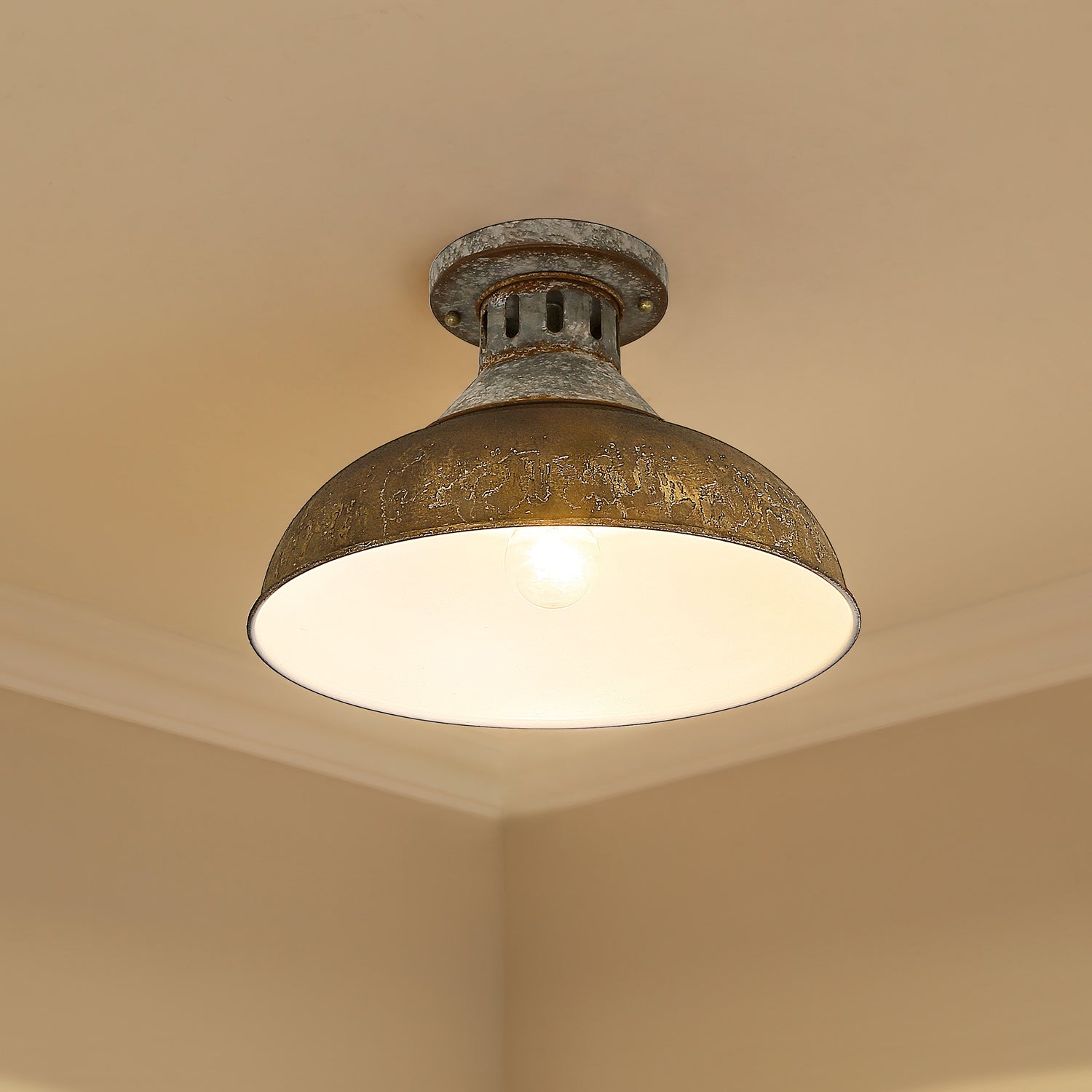 Kinsley Semi-Flush in Aged Galvanized Steel with Rust Shade