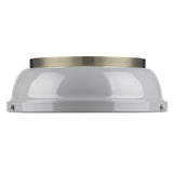 Duncan 14" Flush Mount in Aged Brass with a Gray Shade