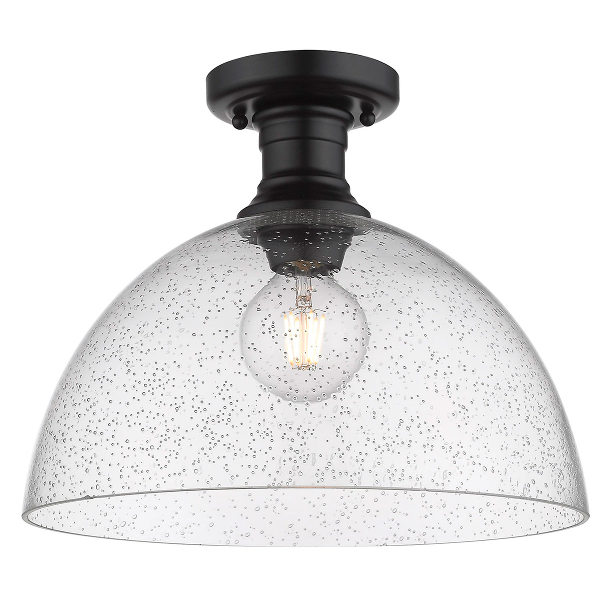 Hines 14" Semi-flush in Matte Black with Seeded Glass