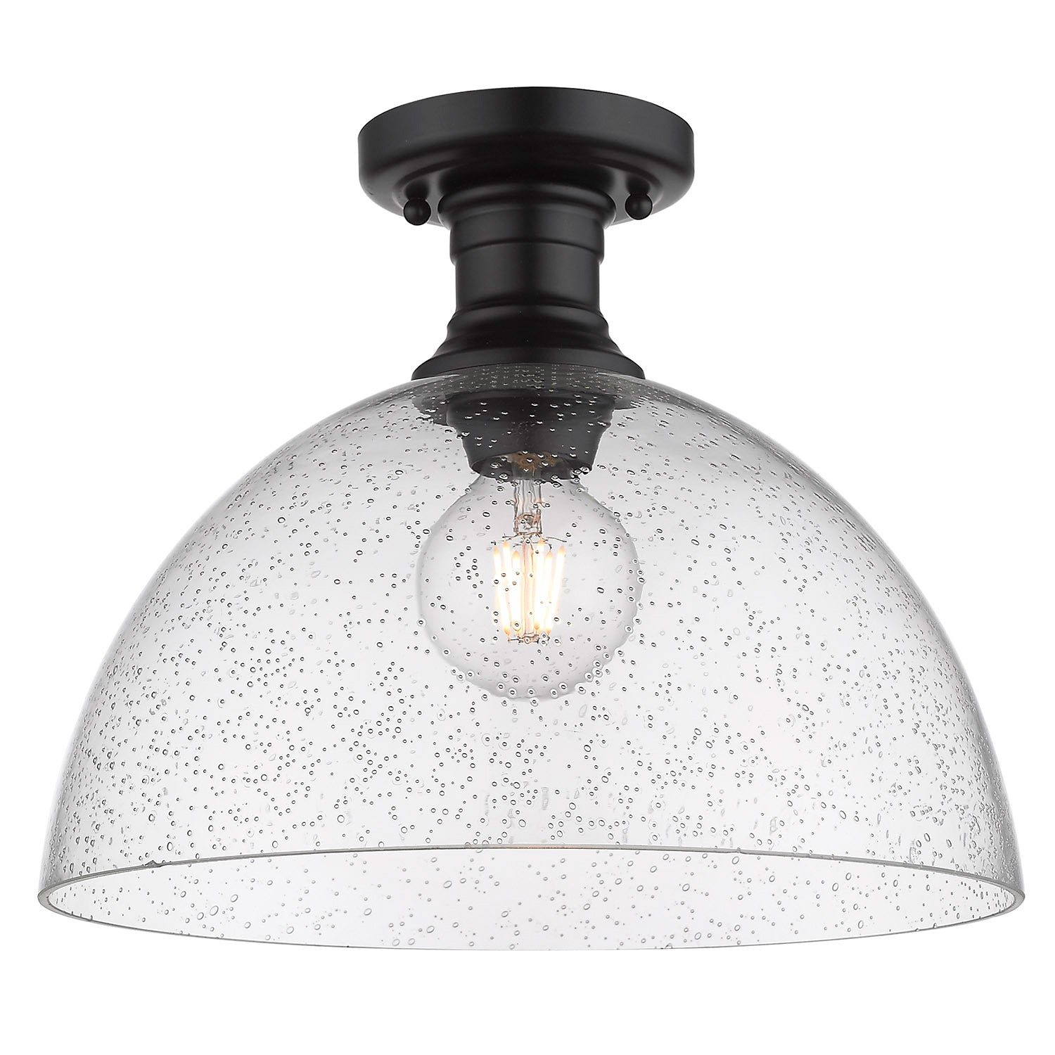Hines 14" Semi-flush in Matte Black with Seeded Glass