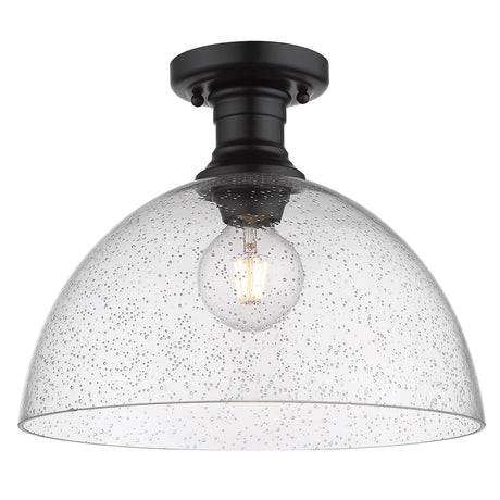 Hines 14" Semi-flush in Matte Black with Seeded Glass