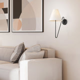 Kennedy 1 Light Articulating Wall Sconce in Natural Black with Ivory Linen Shade