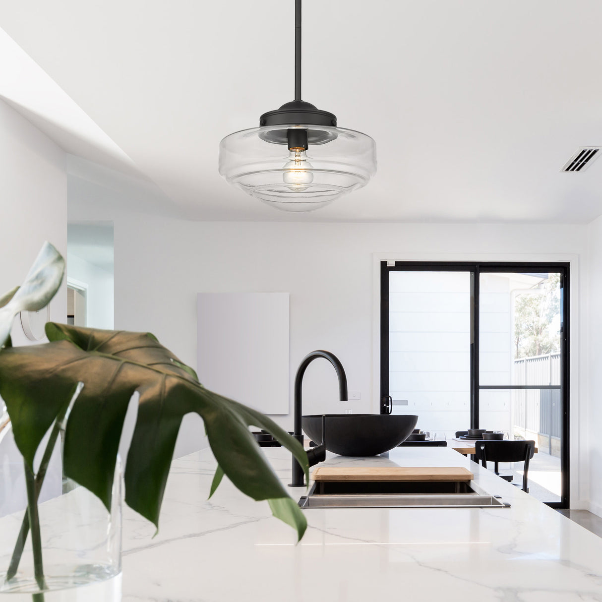 Ingalls Medium Pendant in Matte Black with Clear Glass Shade