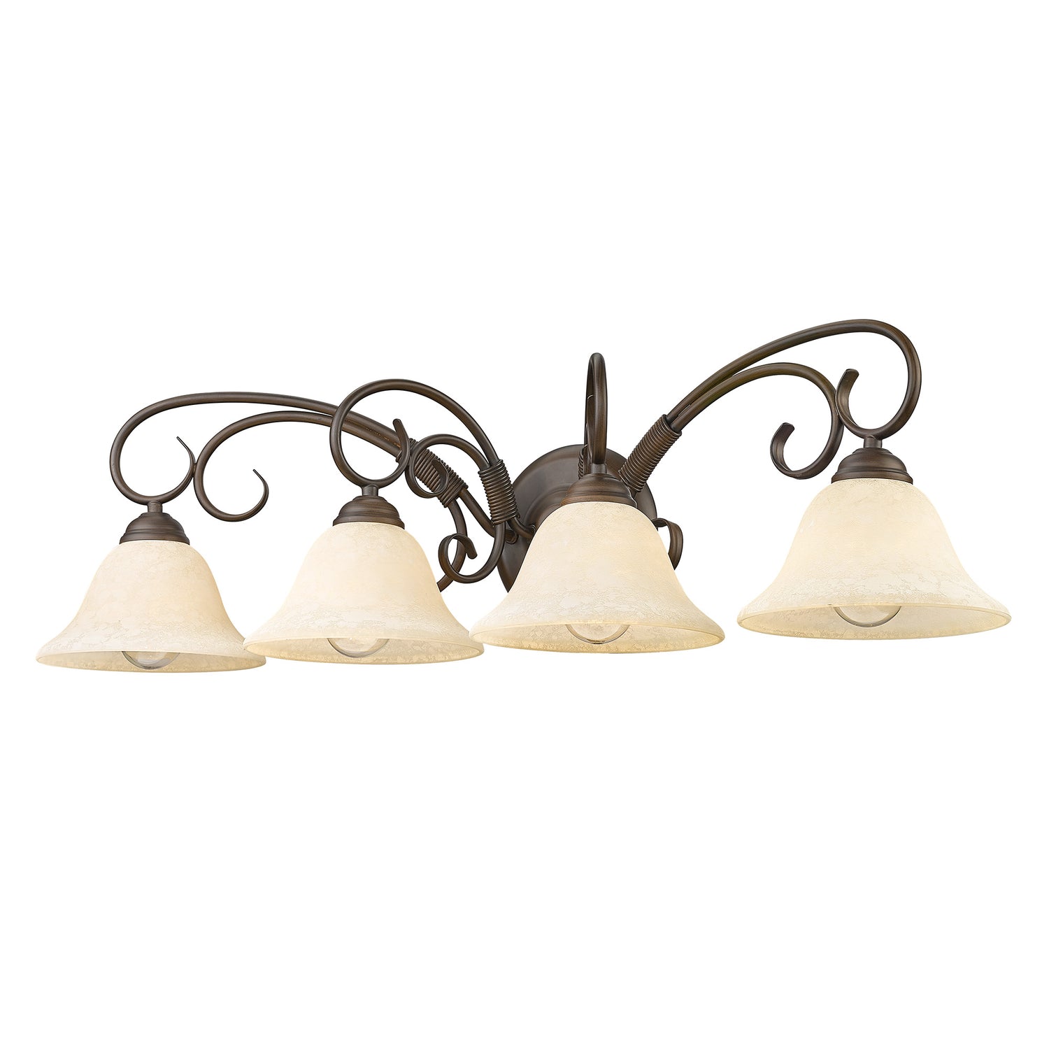 Homestead 4 Light Bath Vanity in Rubbed Bronze with Tea Stone Glass