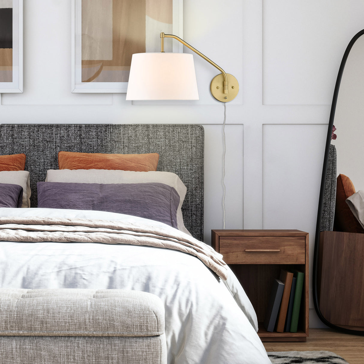 Ryleigh Articulating Wall Sconce in Brushed Champagne Bronze with Modern White Shade