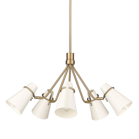 Reeva 5 Light Chandelier in Modern Brass with Glossy Ecru Shade