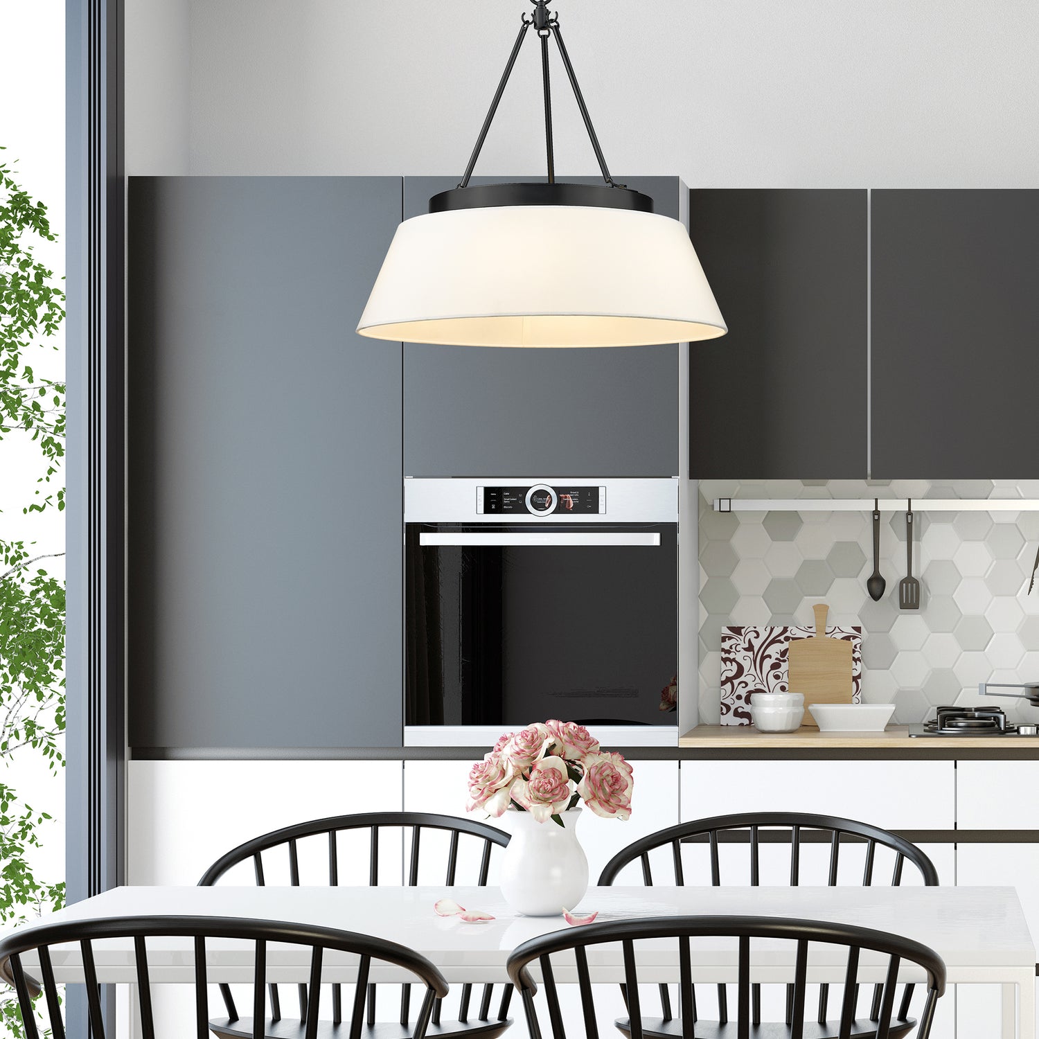 Penn 6 Light Chandelier in Matte Black with Modern White Shade