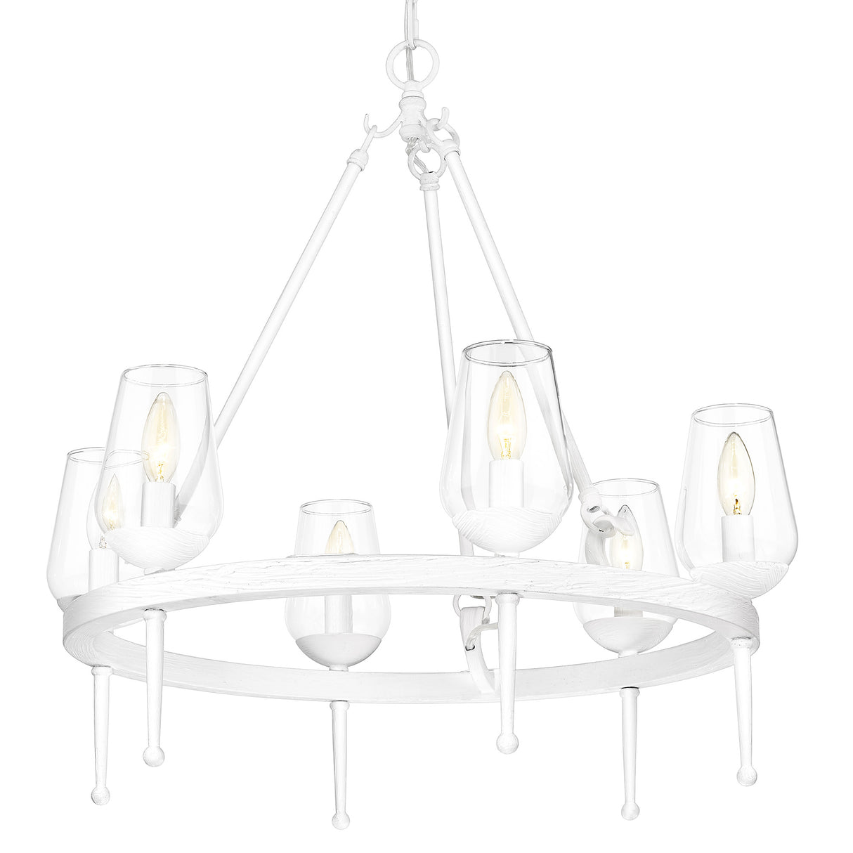 Regent 6 Light Chandelier in Textured White Plaster with Clear Glass Shade