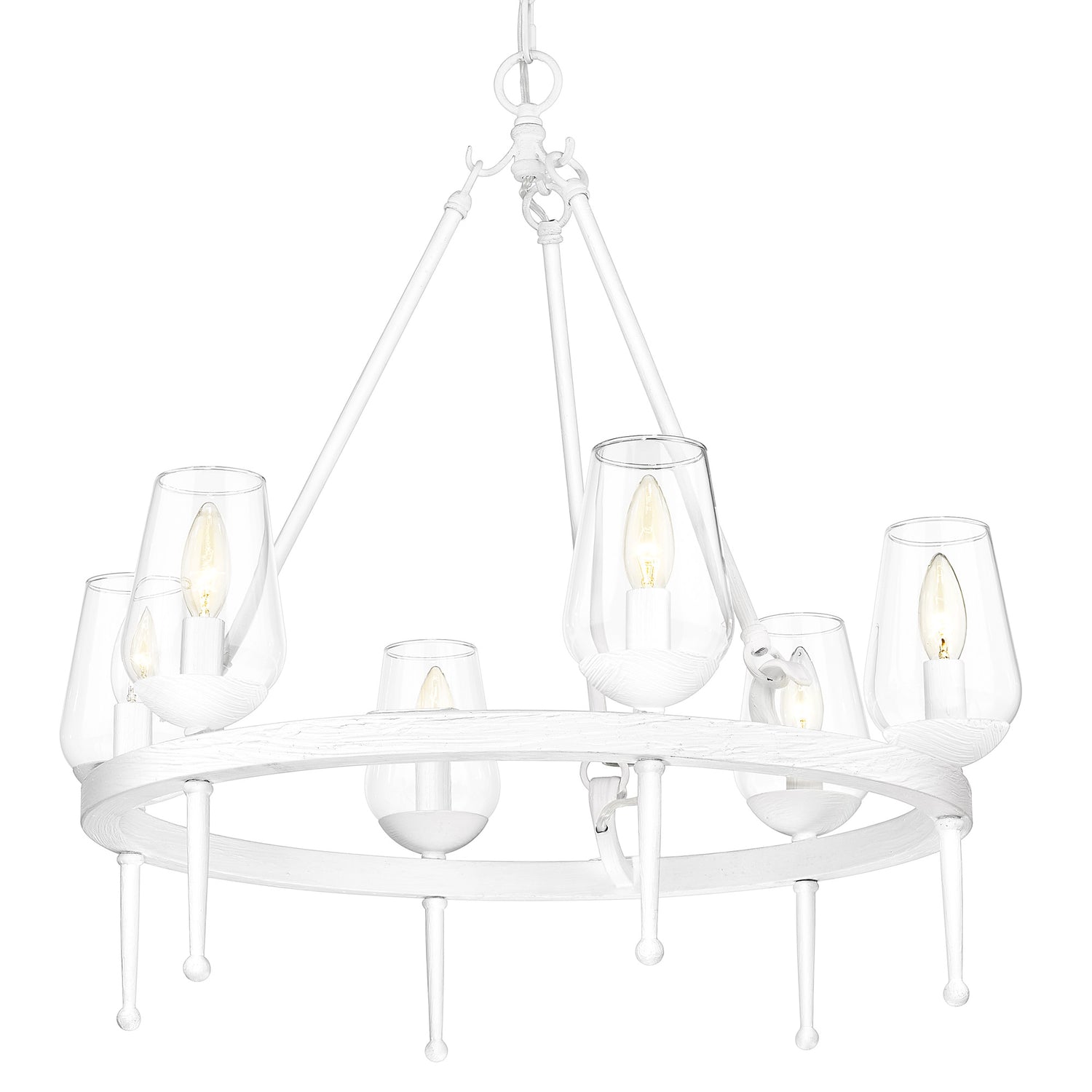 Regent 6 Light Chandelier in Textured White Plaster with Clear Glass Shade