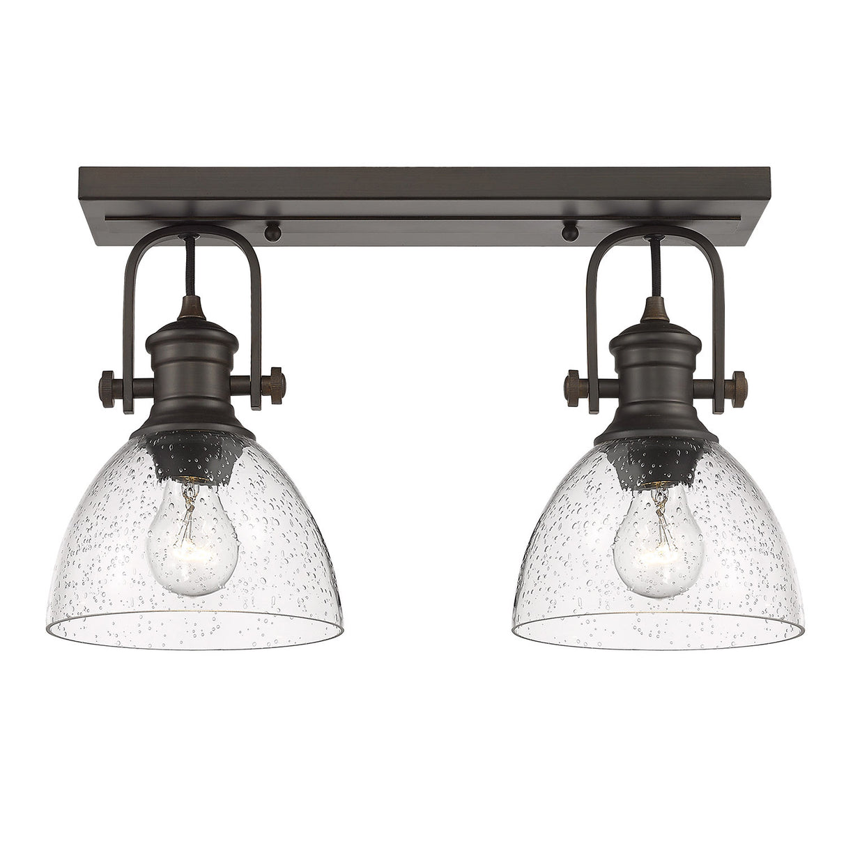Hines 2-Light Bath Vanity in Rubbed Bronze with Seeded Glass