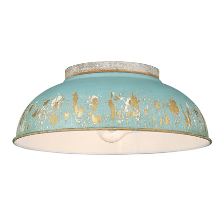 Kinsley Flush Mount in Aged Galvanized Steel with Antique Teal Shade