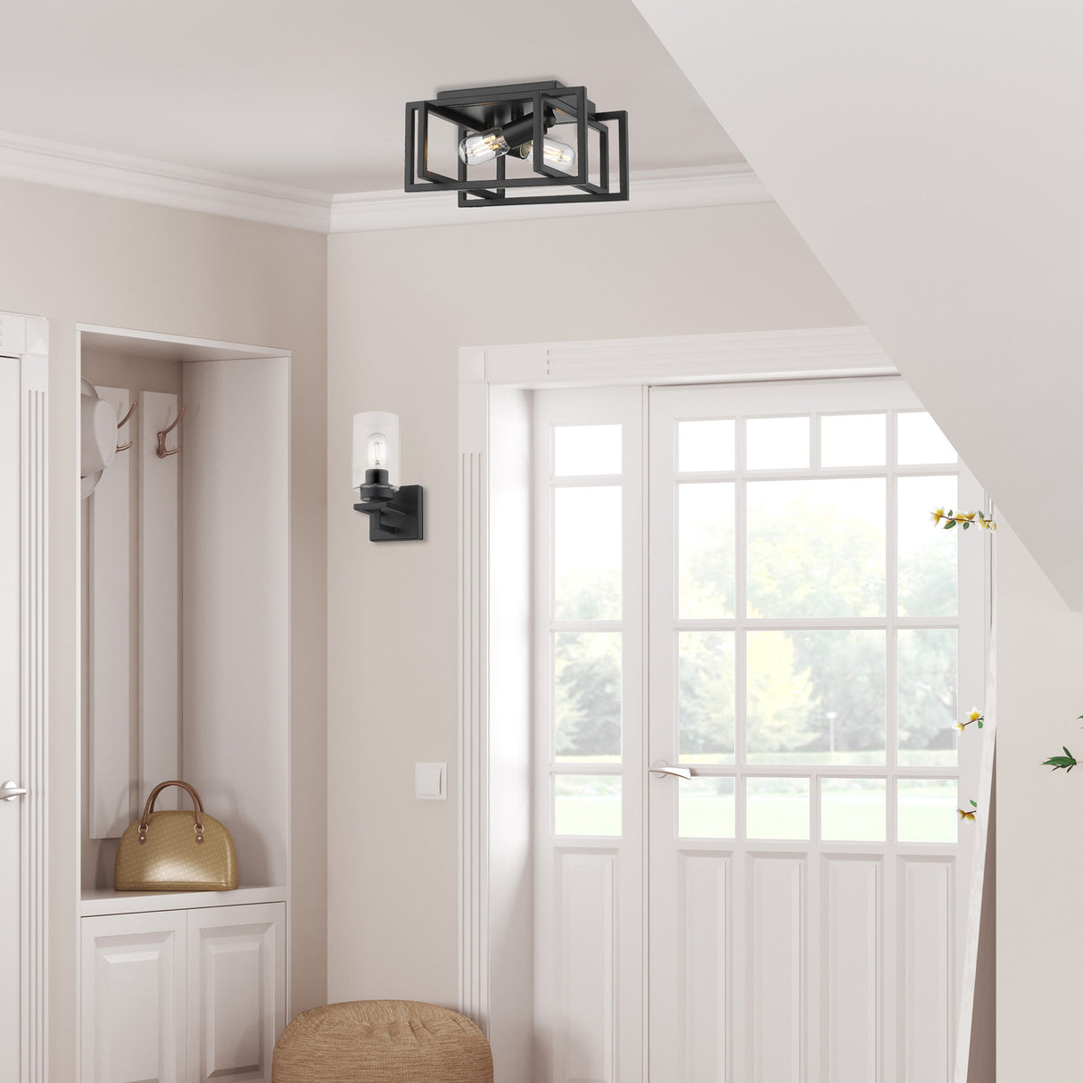 Tribeca Flush Mount in Matte Black with Matte Black Accents
