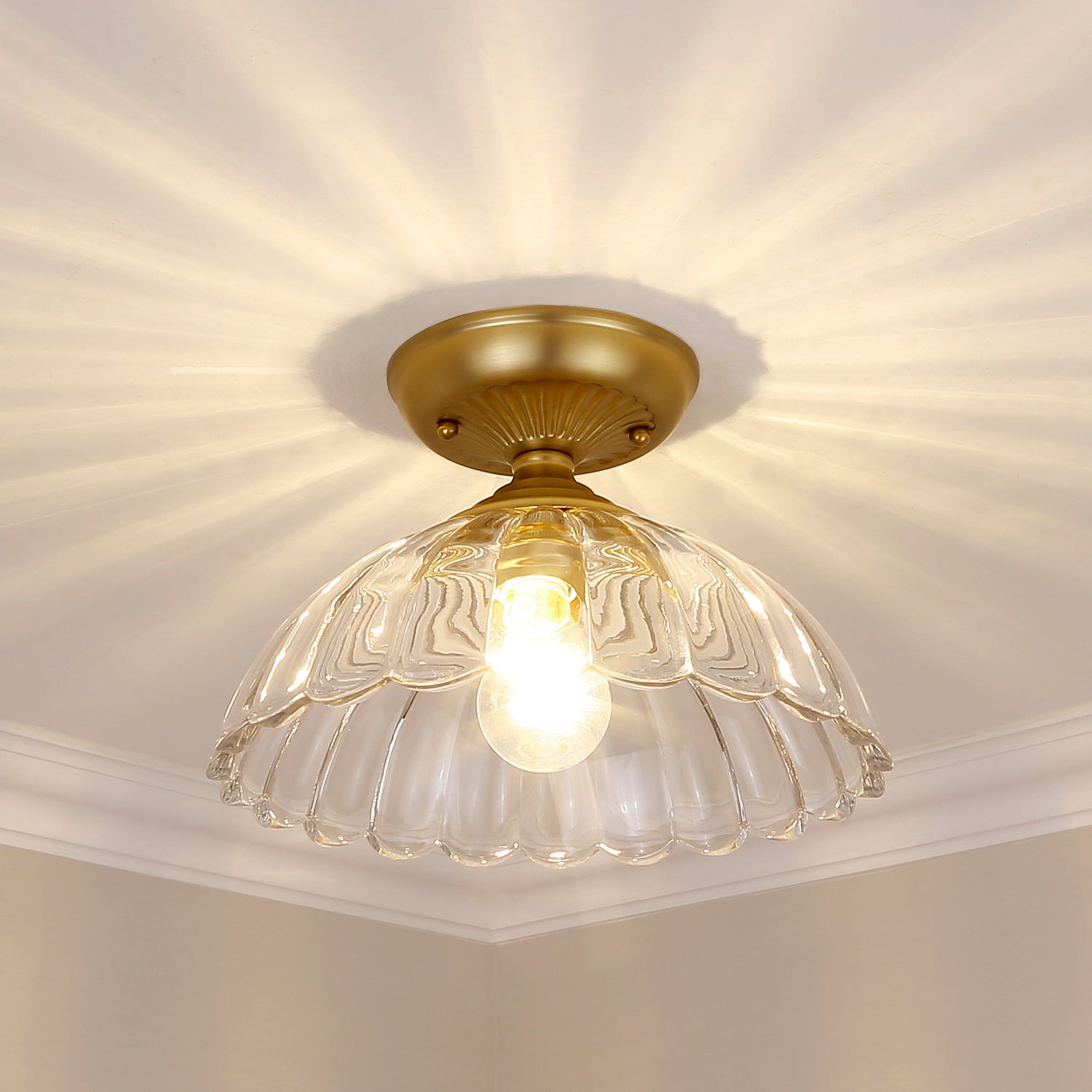 Audra BCB Semi-Flush in Brushed Champagne Bronze with Clear Glass Shade