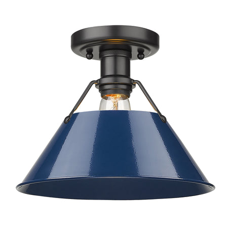 Orwell BLK Flush Mount in Matte Black with Navy Blue Shade