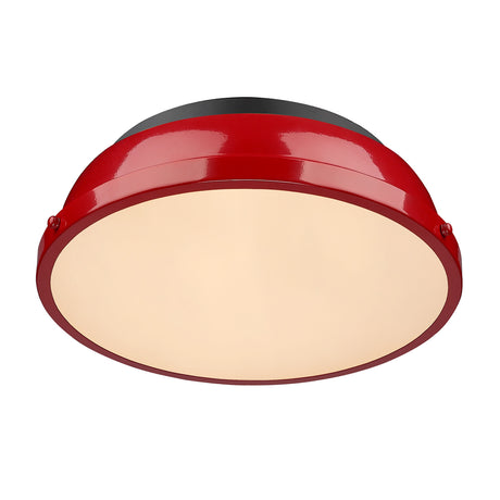 Duncan 14" Flush Mount in Matte Black with a Red Shade