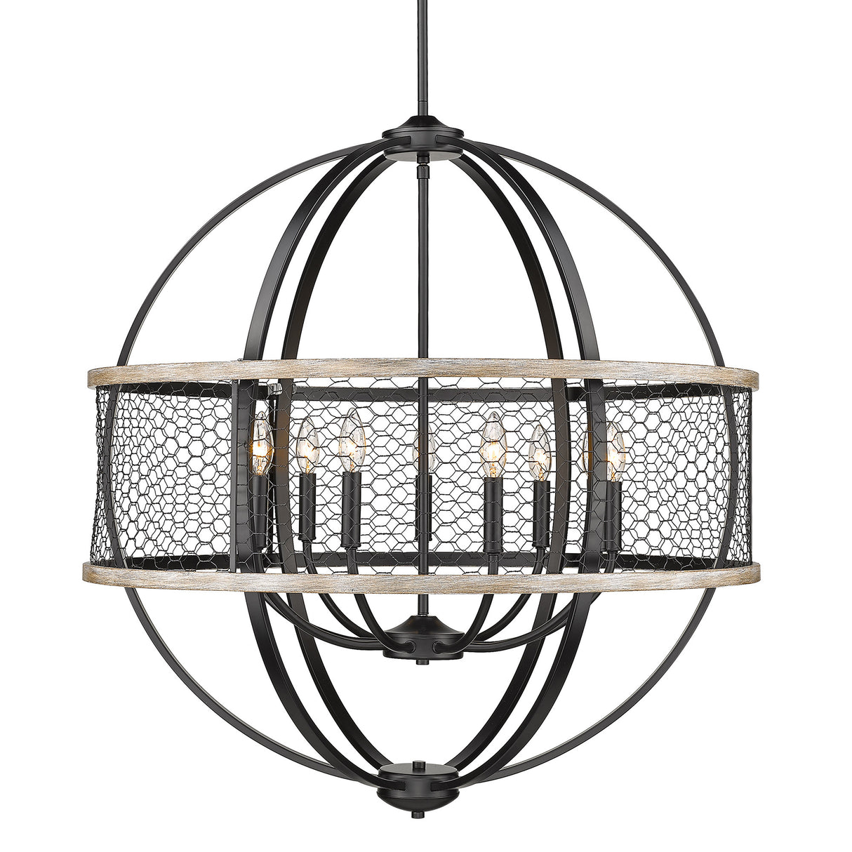 Roost 9 Light Chandelier in Matte Black with Chicken Wire Shade