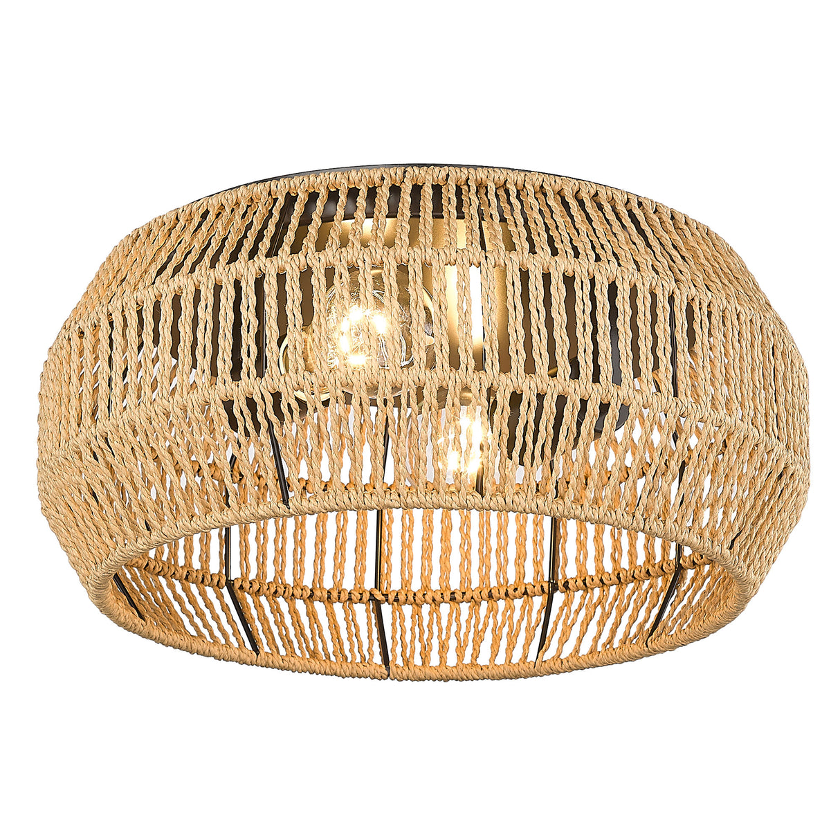 Marlee Flush Mount in Matte Black with Natural Raphia Rope Shade
