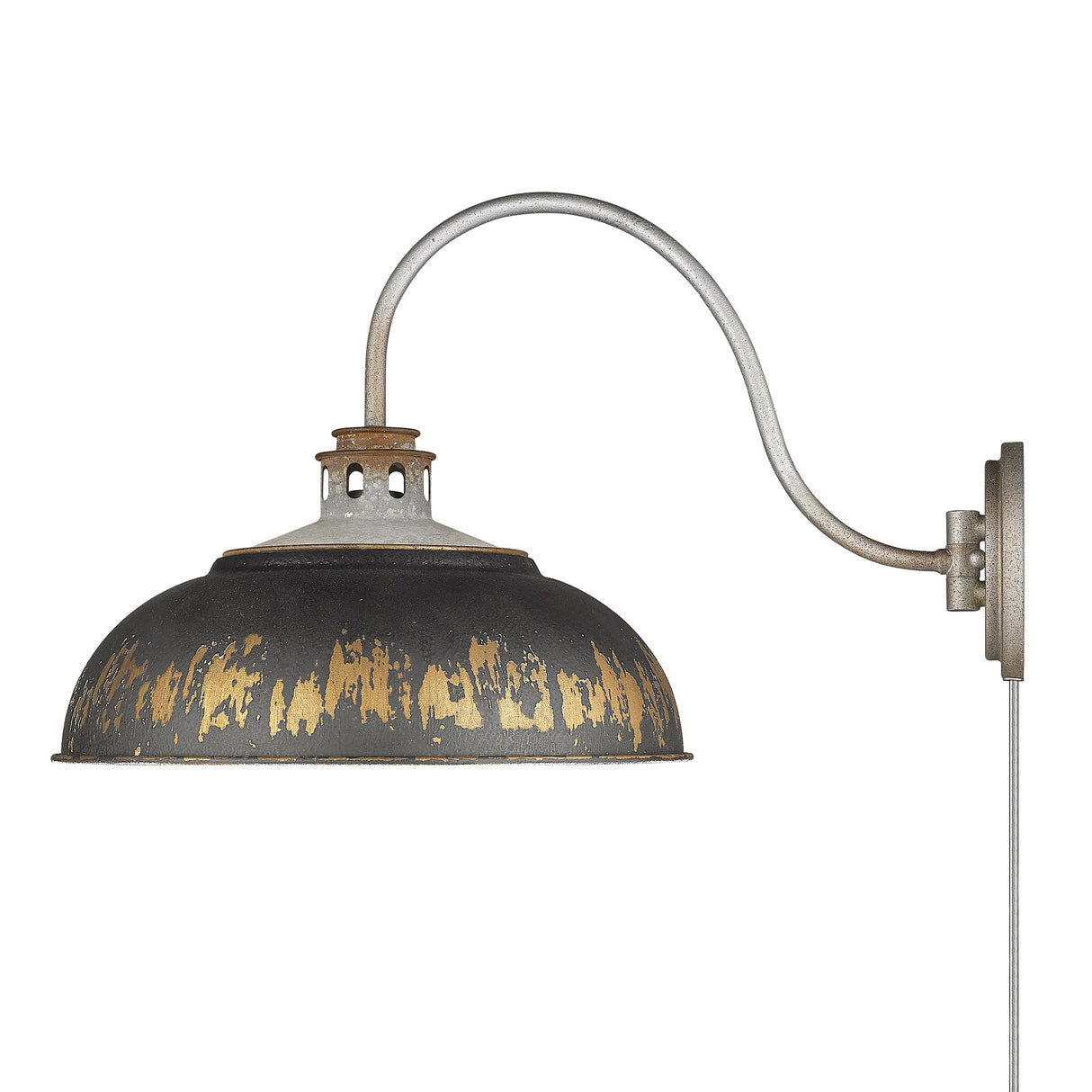 Kinsley 1 Light Articulating Wall Sconce in Aged Galvanized Steel with Antique Black Iron Shade