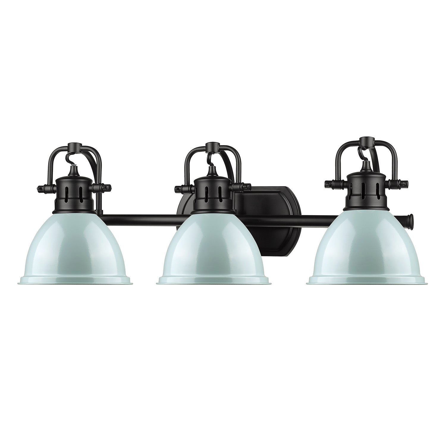 Duncan 3 Light Bath Vanity in Matte Black with a Seafoam Shade