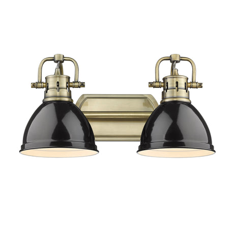 Duncan 2 Light Bath Vanity in Aged Brass with Black Shades