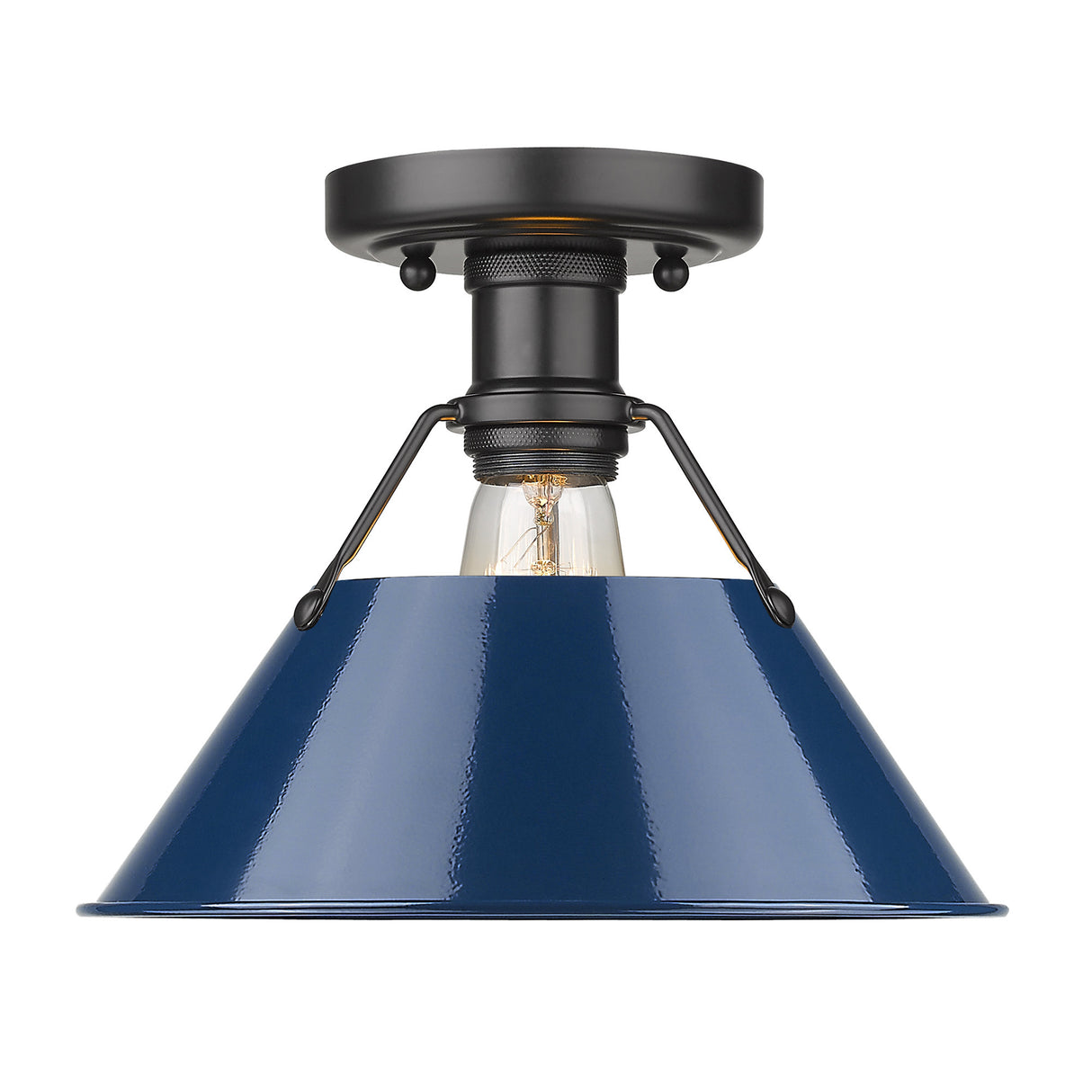 Orwell BLK Flush Mount in Matte Black with Navy Blue Shade