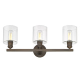 Fisher 3 Light Bath Vanity in Rubbed Bronze with Clear Glass Shade
