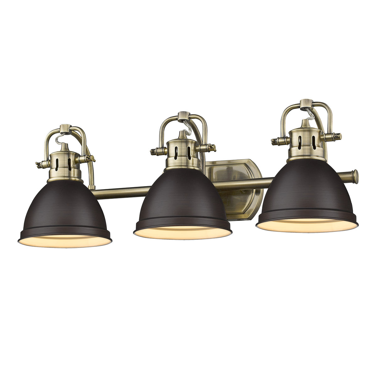 Duncan 3 Light Bath Vanity in Aged Brass with a Rubbed Bronze Shade