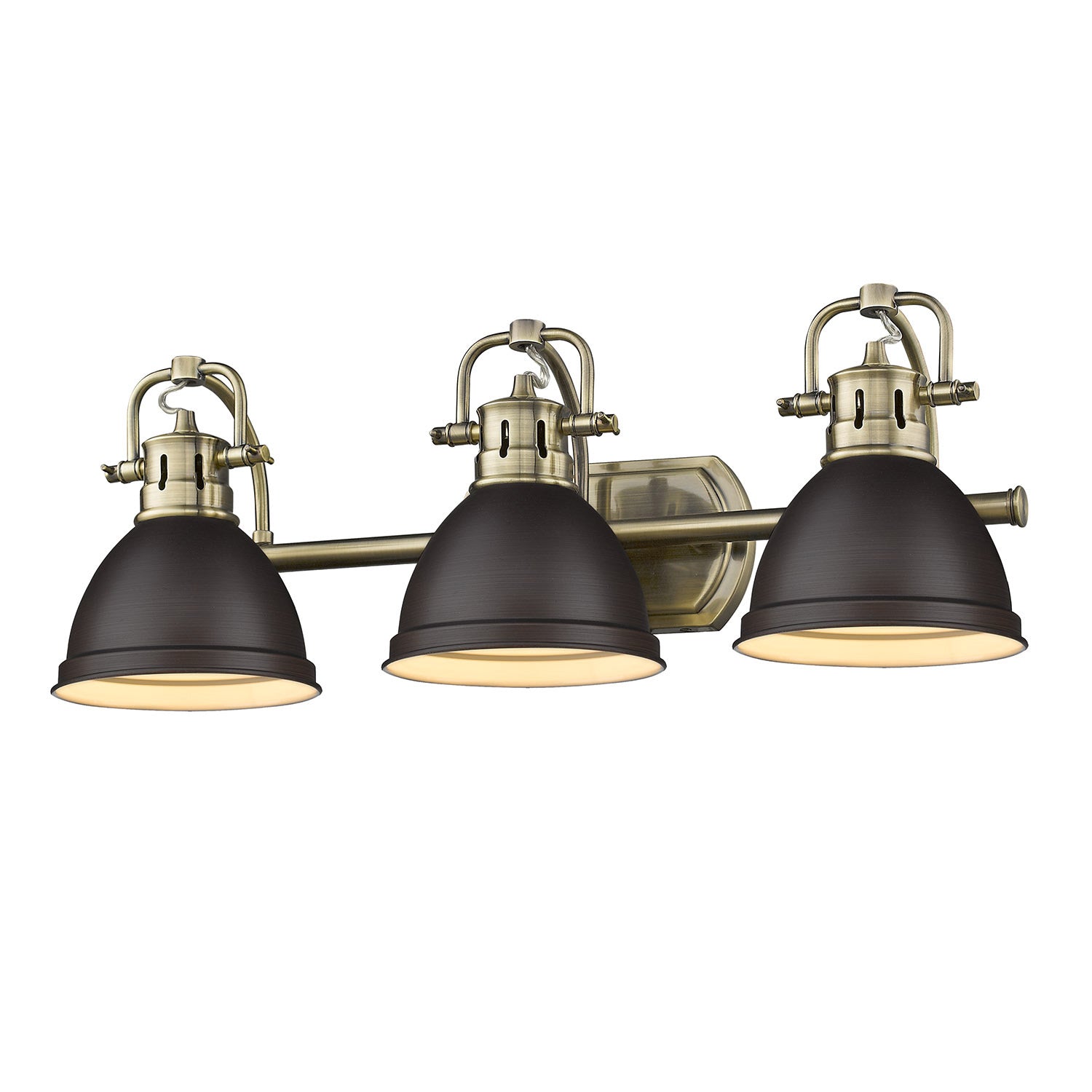 Duncan 3 Light Bath Vanity in Aged Brass with a Rubbed Bronze Shade