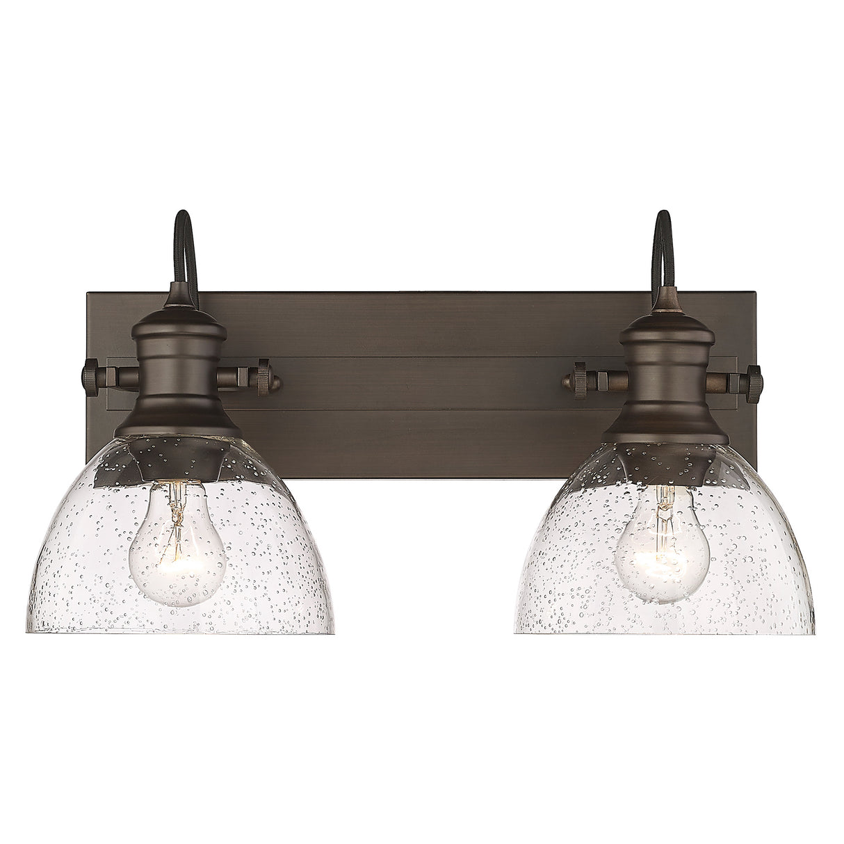 Hines 2-Light Bath Vanity in Rubbed Bronze with Seeded Glass