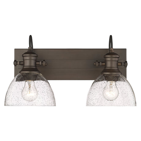 Hines 2-Light Bath Vanity in Rubbed Bronze with Seeded Glass