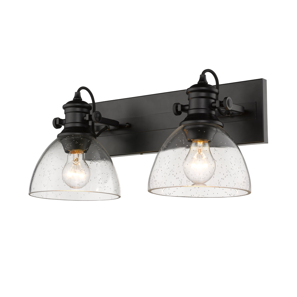 Hines 2-Light Bath Vanity in Matte Black with Seeded Glass