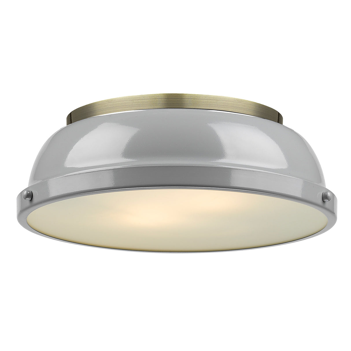 Duncan 14" Flush Mount in Aged Brass with a Gray Shade