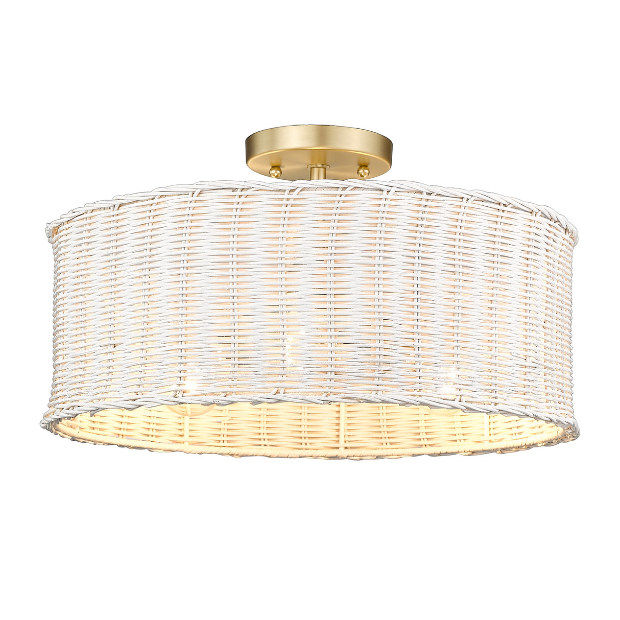Erma BCB 3 Light Semi-Flush in Brushed Champagne Bronze with White Wicker Shade