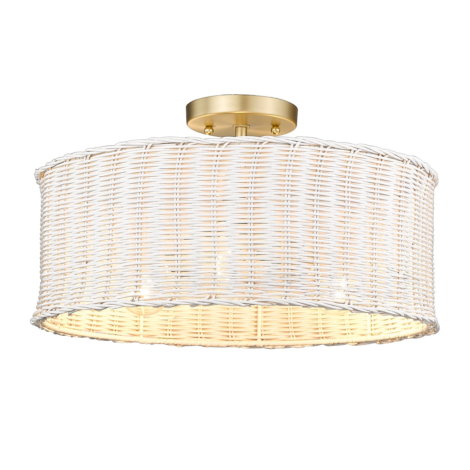 Erma BCB 3 Light Semi-Flush in Brushed Champagne Bronze with White Wicker Shade