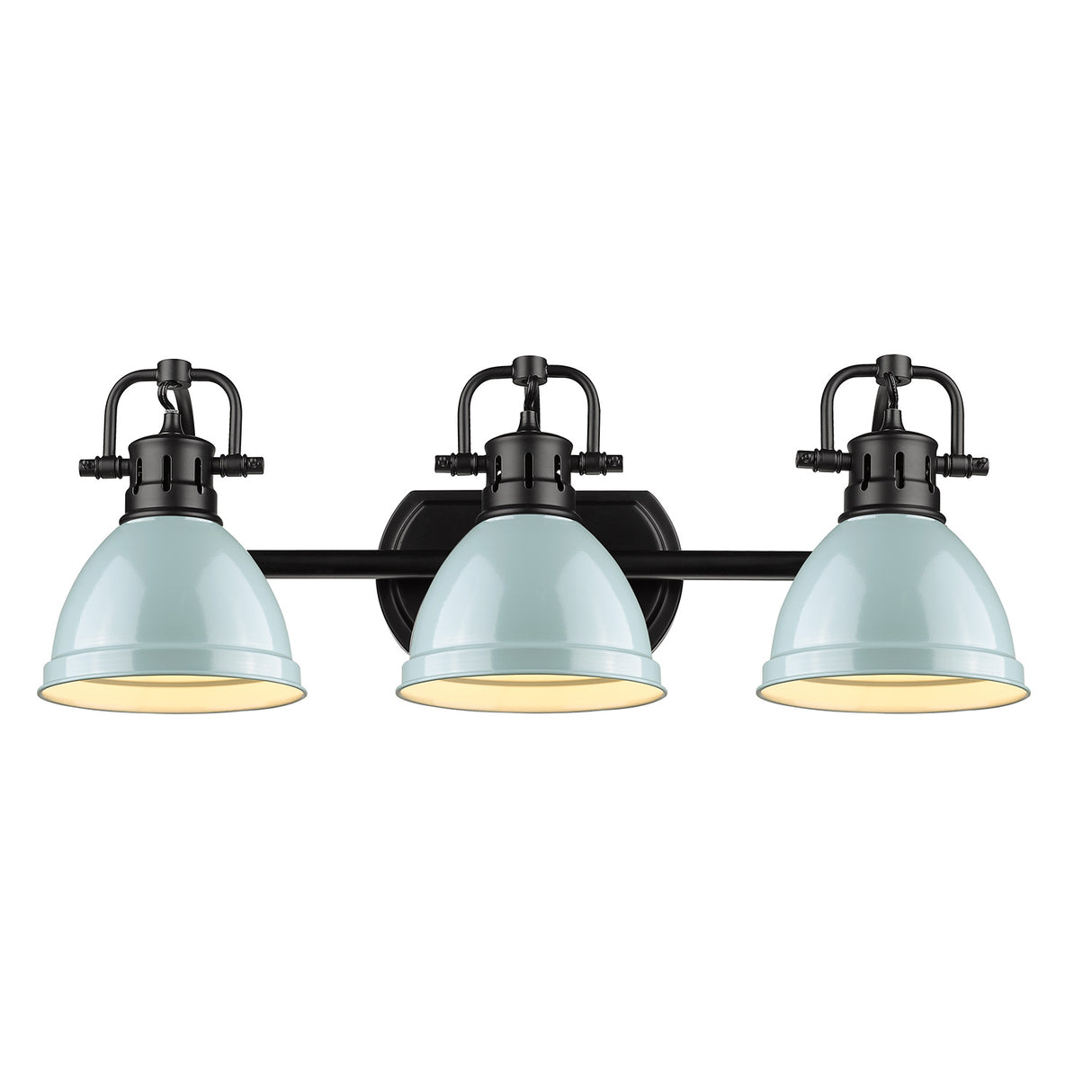 Duncan 3 Light Bath Vanity in Matte Black with a Seafoam Shade