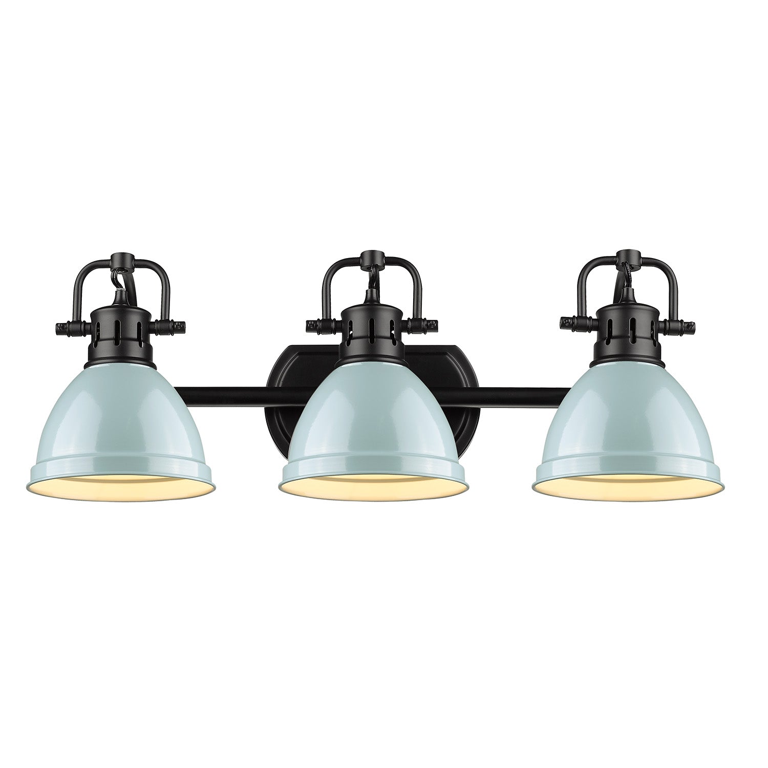 Duncan 3 Light Bath Vanity in Matte Black with a Seafoam Shade