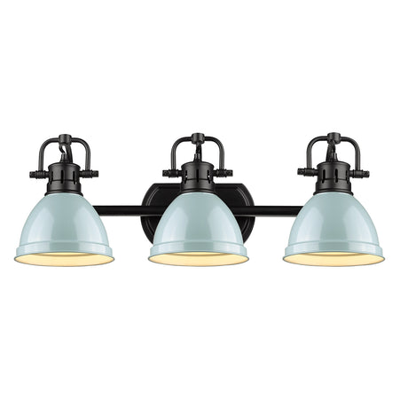 Duncan 3 Light Bath Vanity in Matte Black with a Seafoam Shade