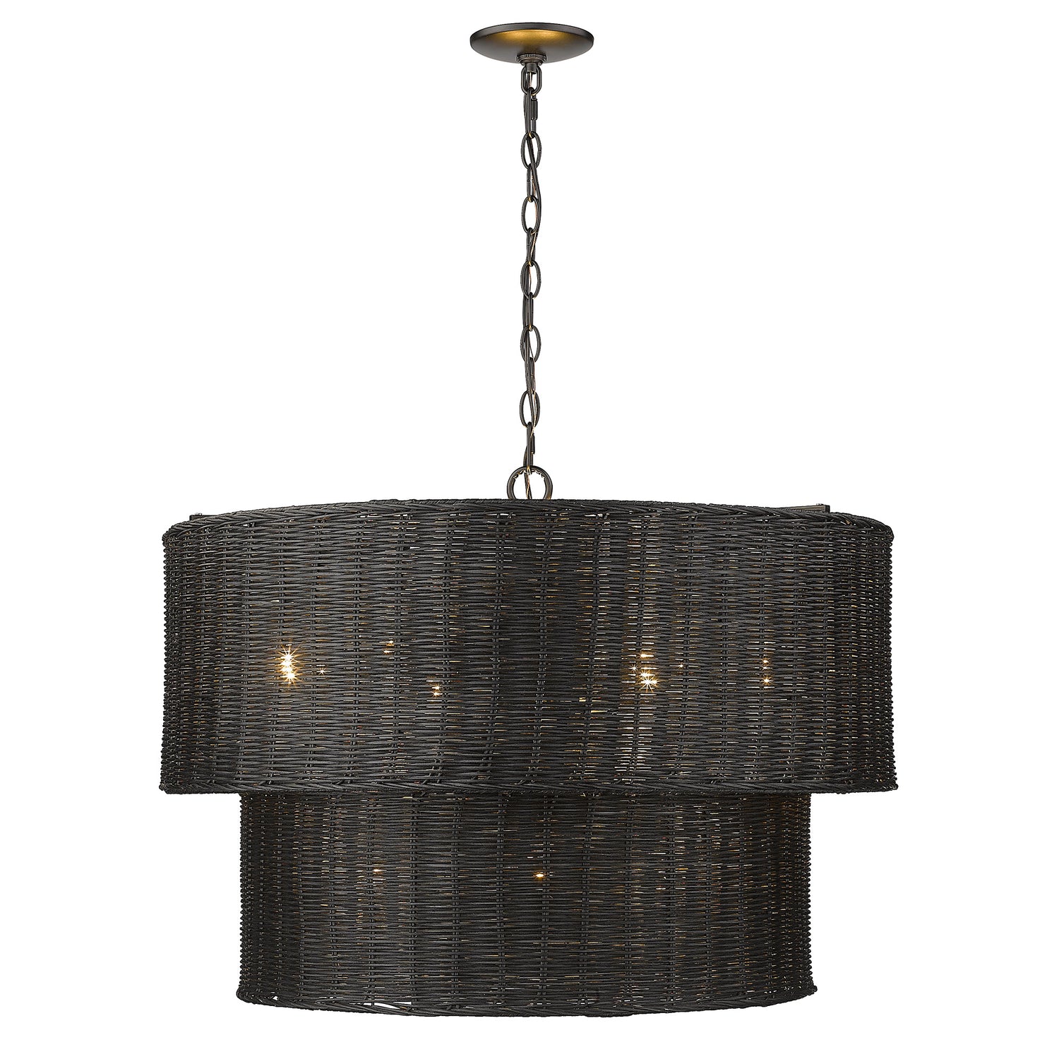 Erma 9 Light Chandelier in Matte Black and Black Wicker