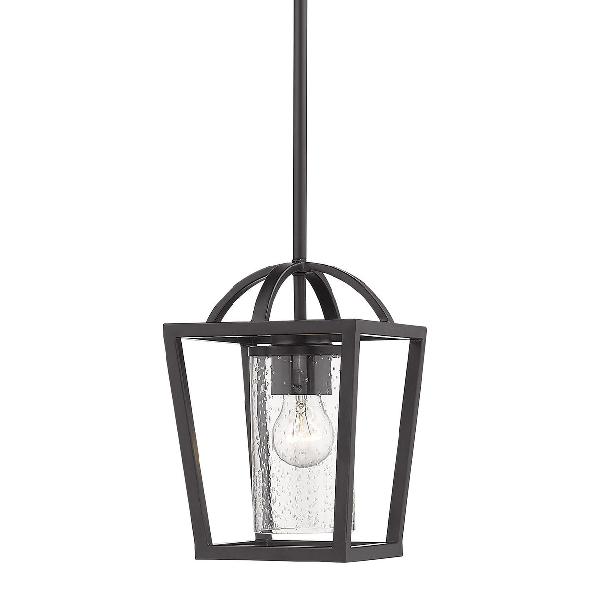 Mercer Mini Pendant in Matte Black with Matte Black accents and Seeded Glass