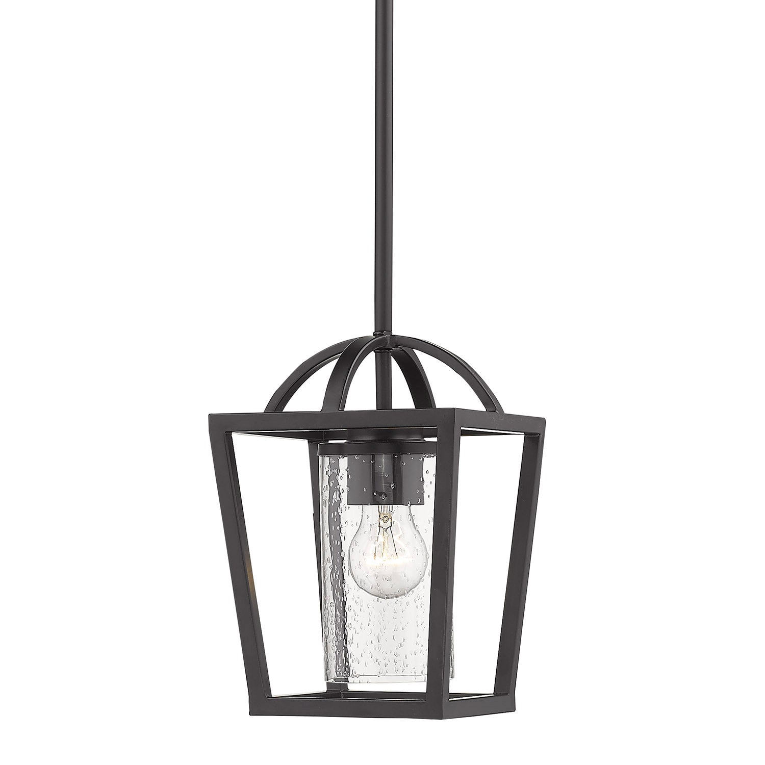 Mercer Mini Pendant in Matte Black with Matte Black accents and Seeded Glass